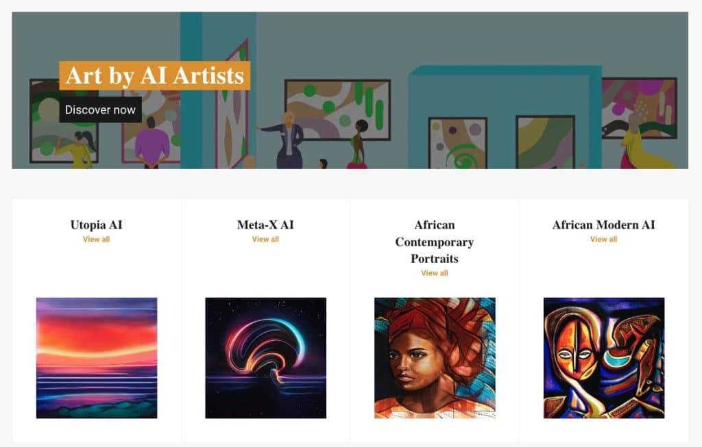 AI art shop nettside, velg NFT fra kunstner