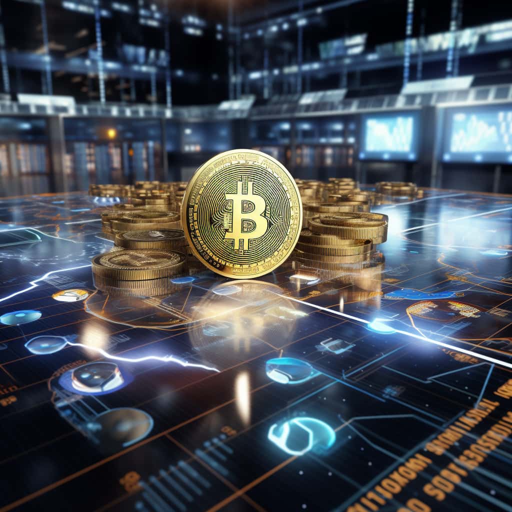 Bitcoin foran mynter på gulvet
